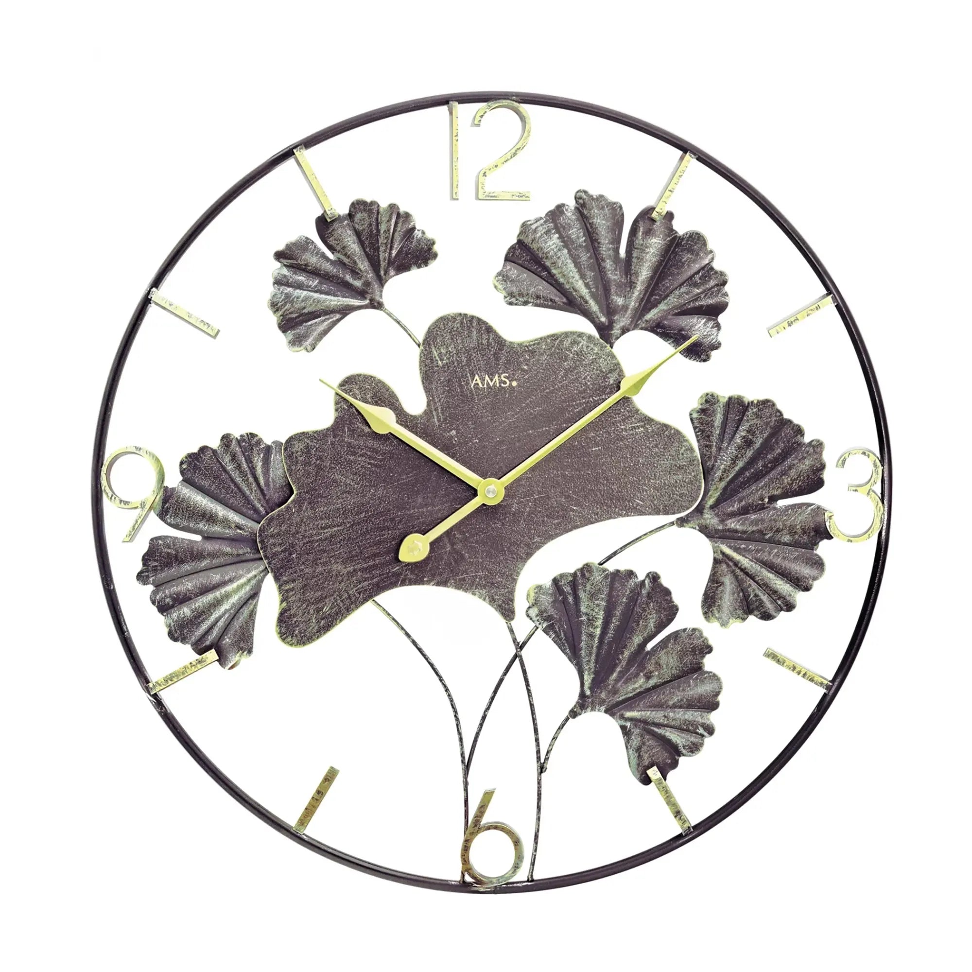 AMS Design W9704 Wall Clock • Ginkgo Metal Design • Quartz Movement