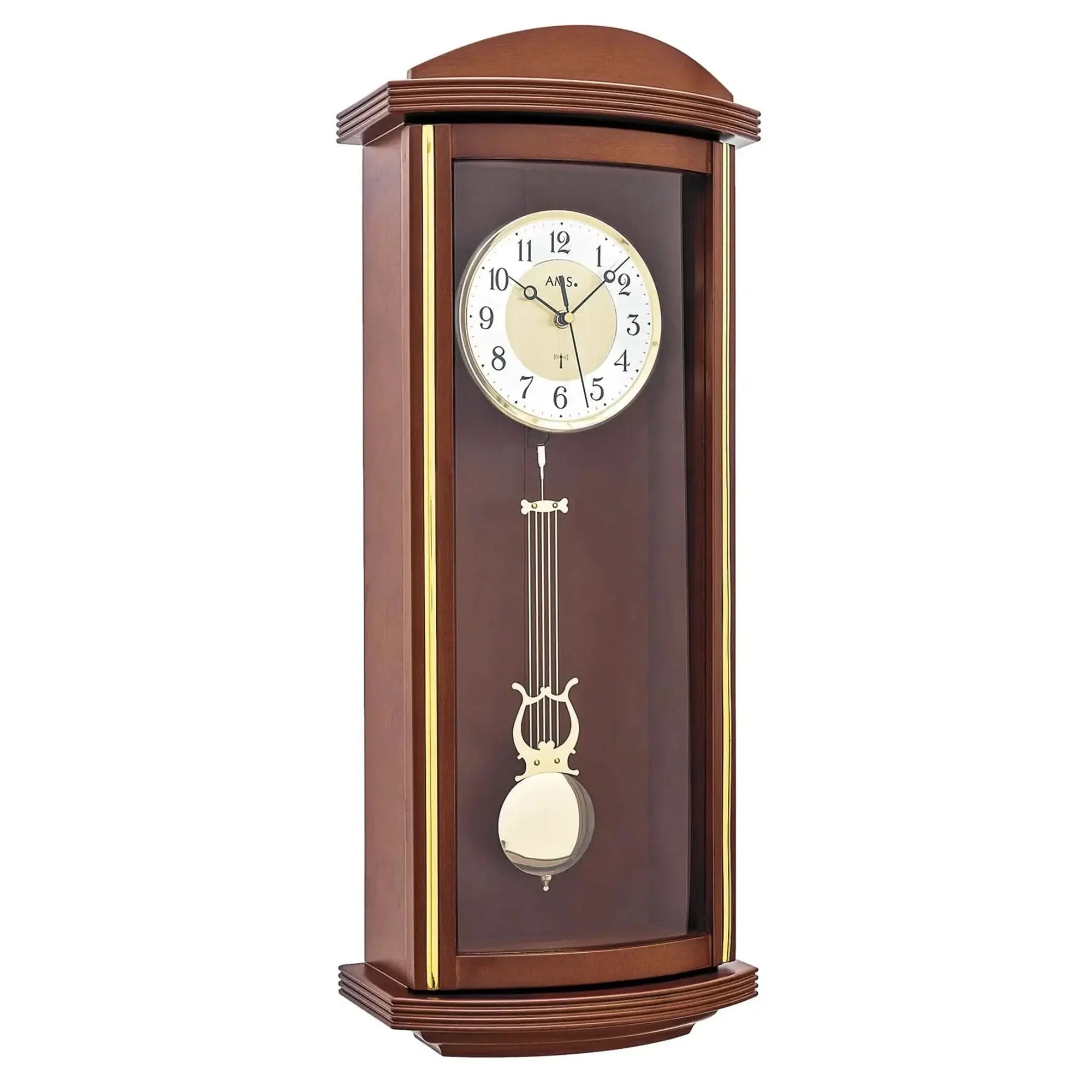 Pendulum wall clock with Westminster chime, round dial in walnut casing