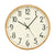 Wall clock with beige dial, black numbers and hands, and light wood frame.