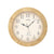Round wall clock with beige wood-look frame, white dial, Roman numerals, and AMS