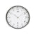 Wall clock with round metal frame, white dial, and black numbers
