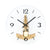 Wall clock with round white dial, black hands, and gold movement