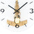 Wall clock with white dial, black hands, and gold pendulum/protective part