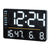 Digital watch with LED display, black, shows time and temperature/humidity readings.