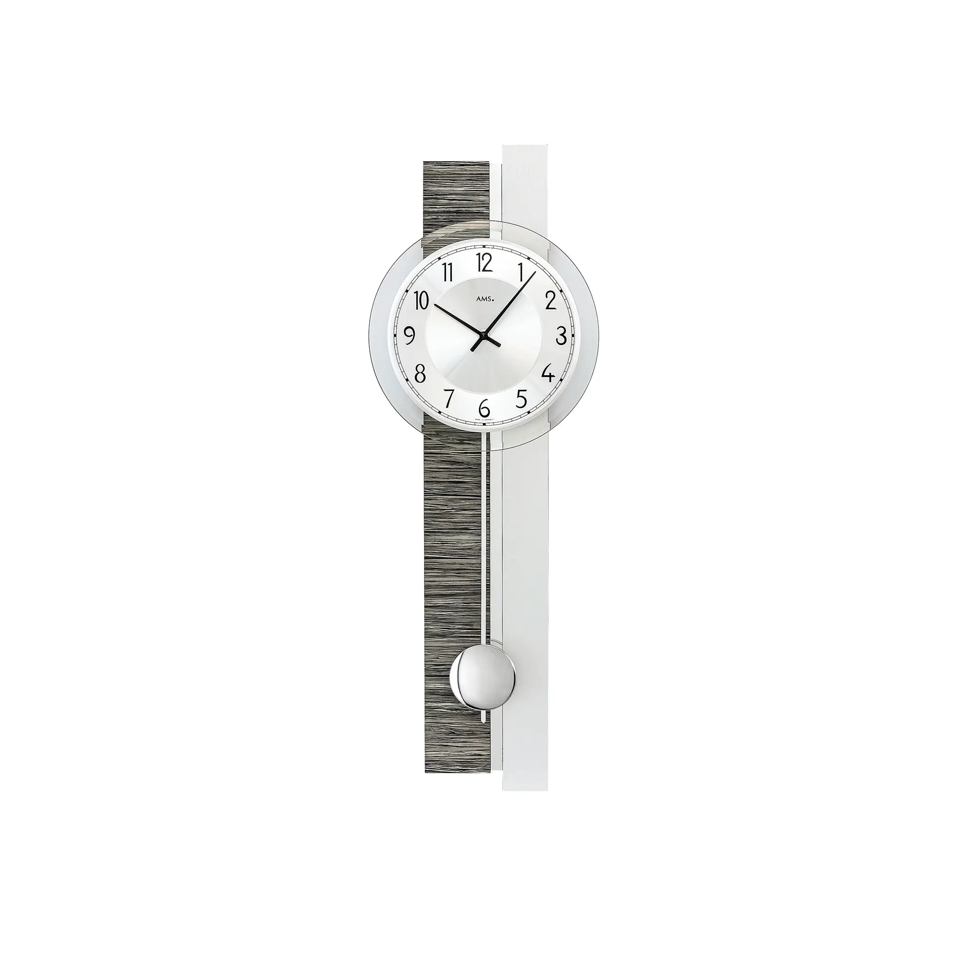 Pendelwanduhr mit rundem Zifferblatt und Pendel, anthrazit/silber, klare Stundenmarken