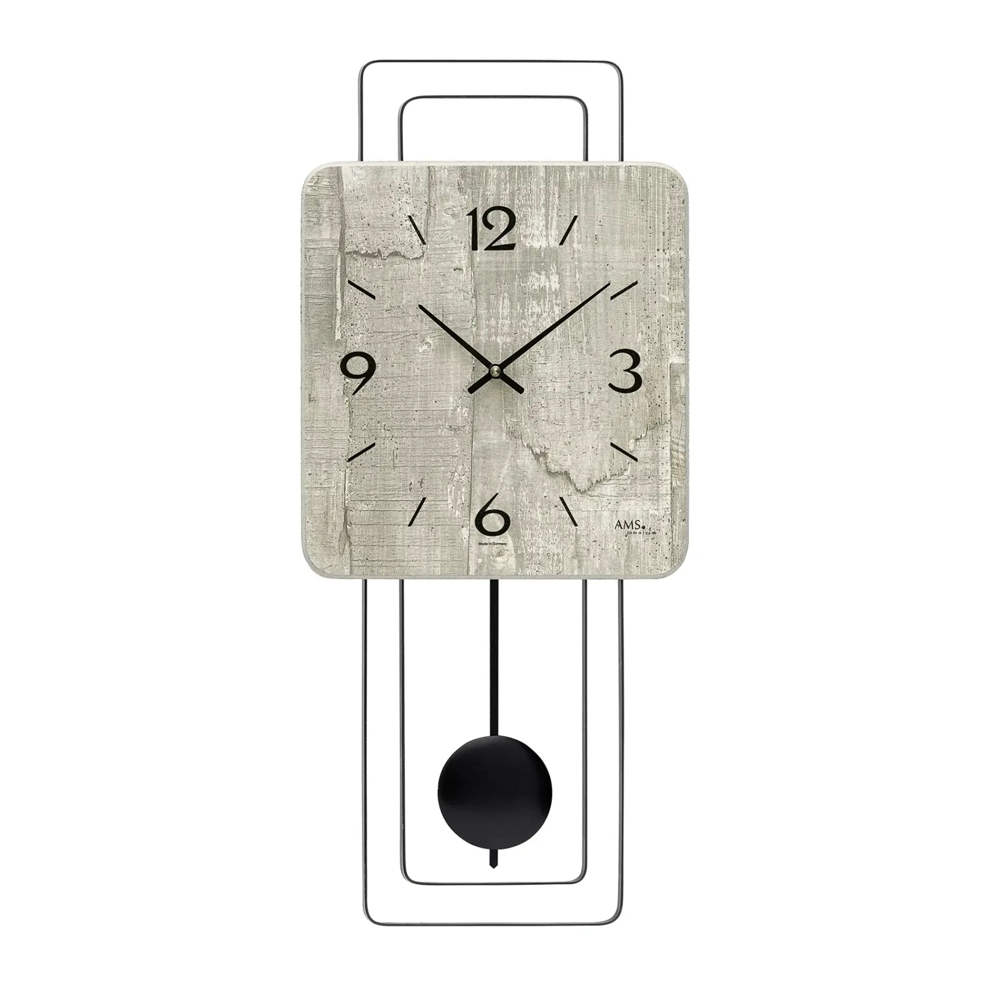 AMS Design W7503 Wall Clock • Concrete Look • Quartz Pendulum Movement
