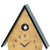 Cuckoo clock roof shape with golden dial, black border, and retracted cuckoo figure