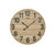 Runde Wanduhr mit Holzoptik, aufgesetzten Ziffern und schwarzen Zeigern, AMS-Logo