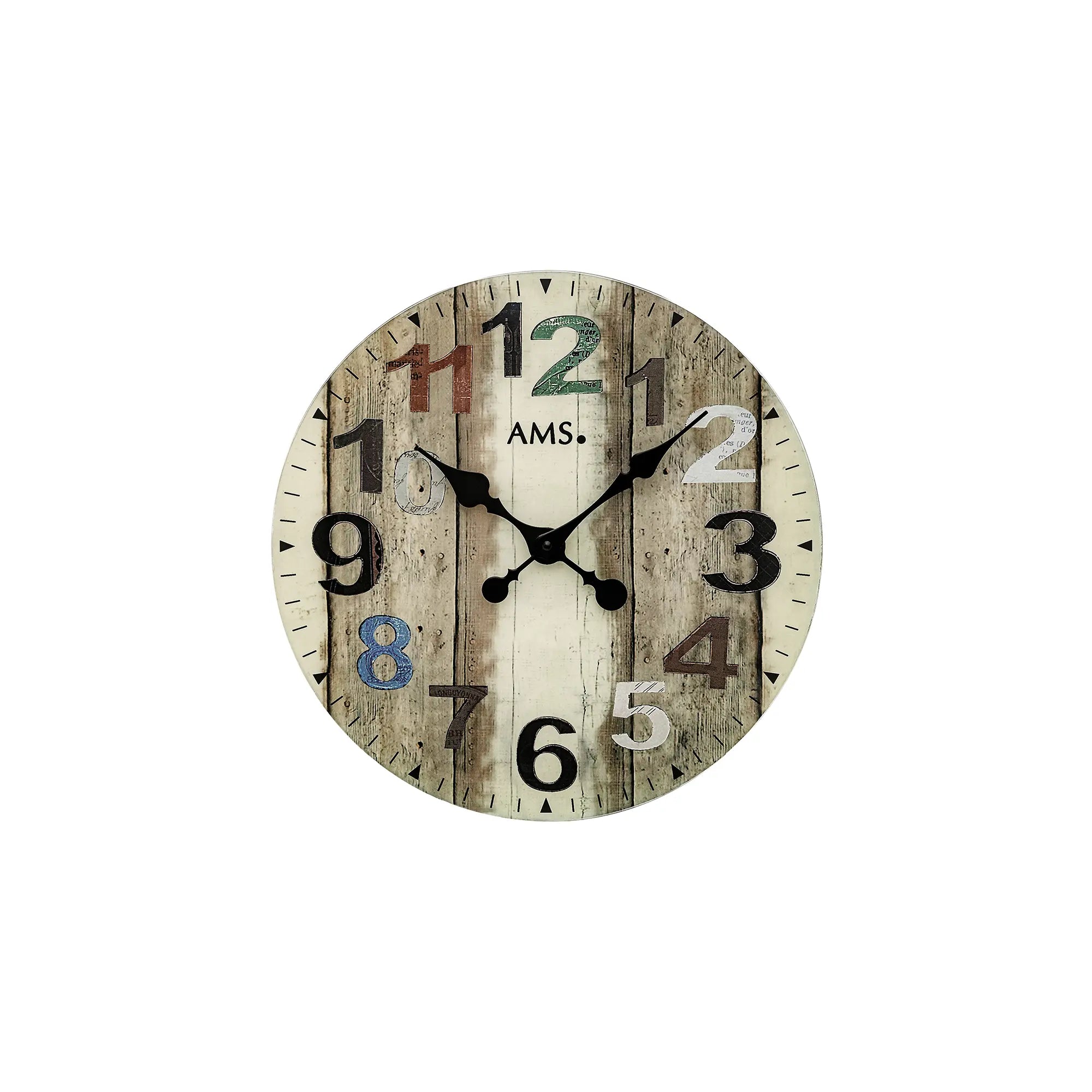 AMS W9650 Wall Clock Printed Brownish • Quartz Movement • Mineral Glass