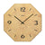Wall clock with wooden case and beige, printed dial, black hands and numbers.