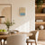 Wall clock on the wall with wood-look housing and blue LCD display
