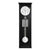 Wall clock with black housing, white dial, and silver pendulum parts
