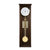 Walnut-colored wall clock with round dial and brass pendulum