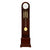 Grandfather clock with round wooden case, white dial, and gold-colored chime rods
