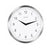 Round wall clock with white dial, black hands, and surrounding metal frame