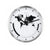 Round wall clock: silver metal frame, white dial, black world map