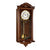 Dark wood wall clock with white dial and delicate pendulum ornaments
