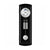 Wall clock with black casing, white dial, and pendulum detail