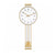 Wall clock with white dial, gold hands, and pendulum frame