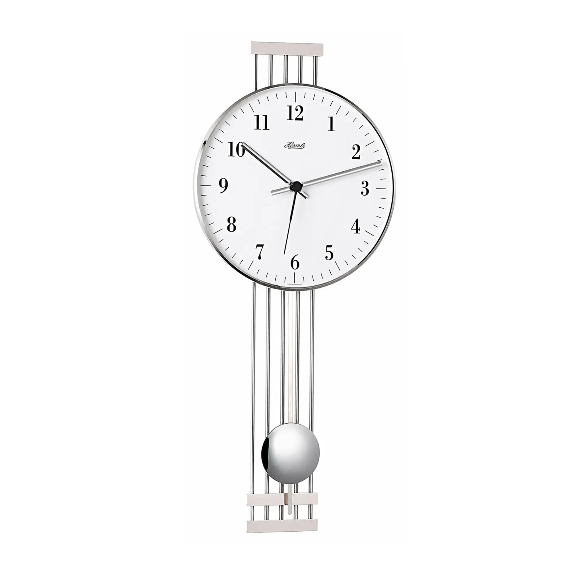 Hermle wall clock with pendulum, round metal-look dial