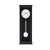 Wall clock with black wooden case, white dial, and swinging ball pendulum