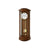 Nussbaum-Wanduhr mit rundem Zifferblatt, goldfarbenen Pendelgewichten und Holzgehäuse.