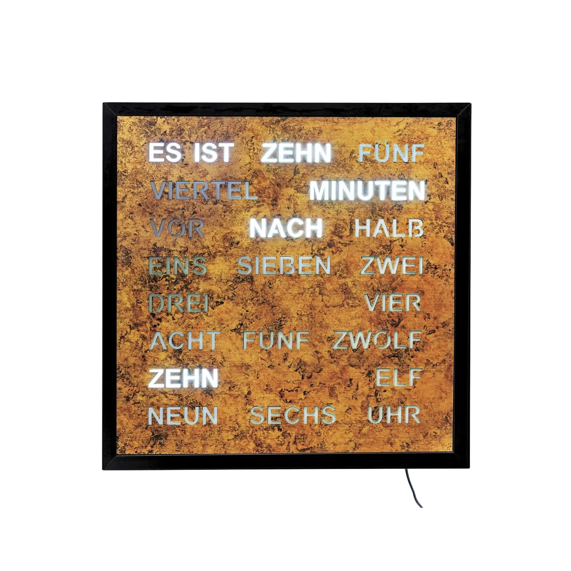 AMS T1273 Wall Clock Gold-Brown • Word Clock with LED Display • 220V Mains Powered