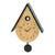Modern cuckoo clock with drip movement, gold dial, black case, and pendulum weight
