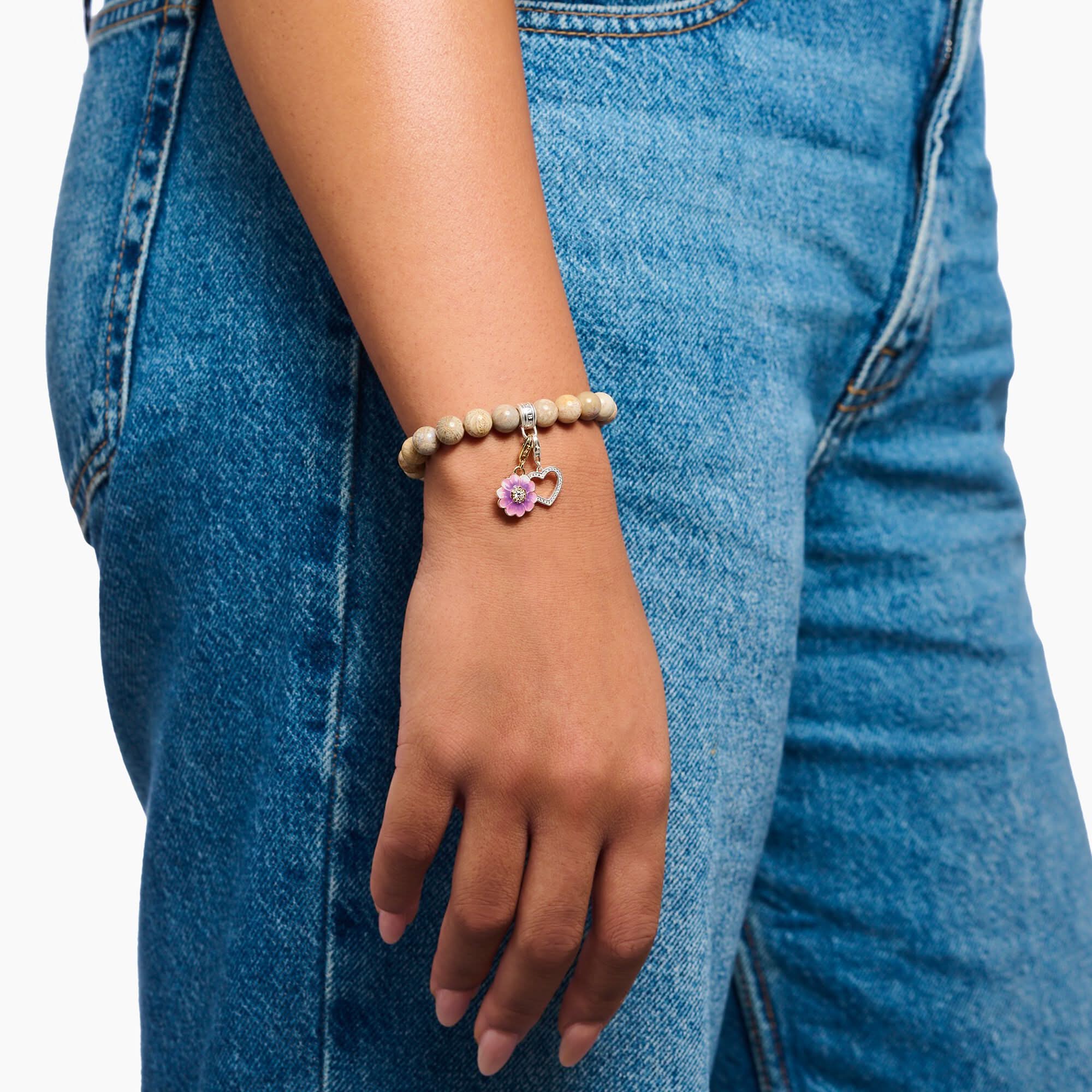 Thomas Sabo Bead Bracelet Model: X0293-014-16-L19 with light daisy jasper beads and a ring-shaped eyelet for charms