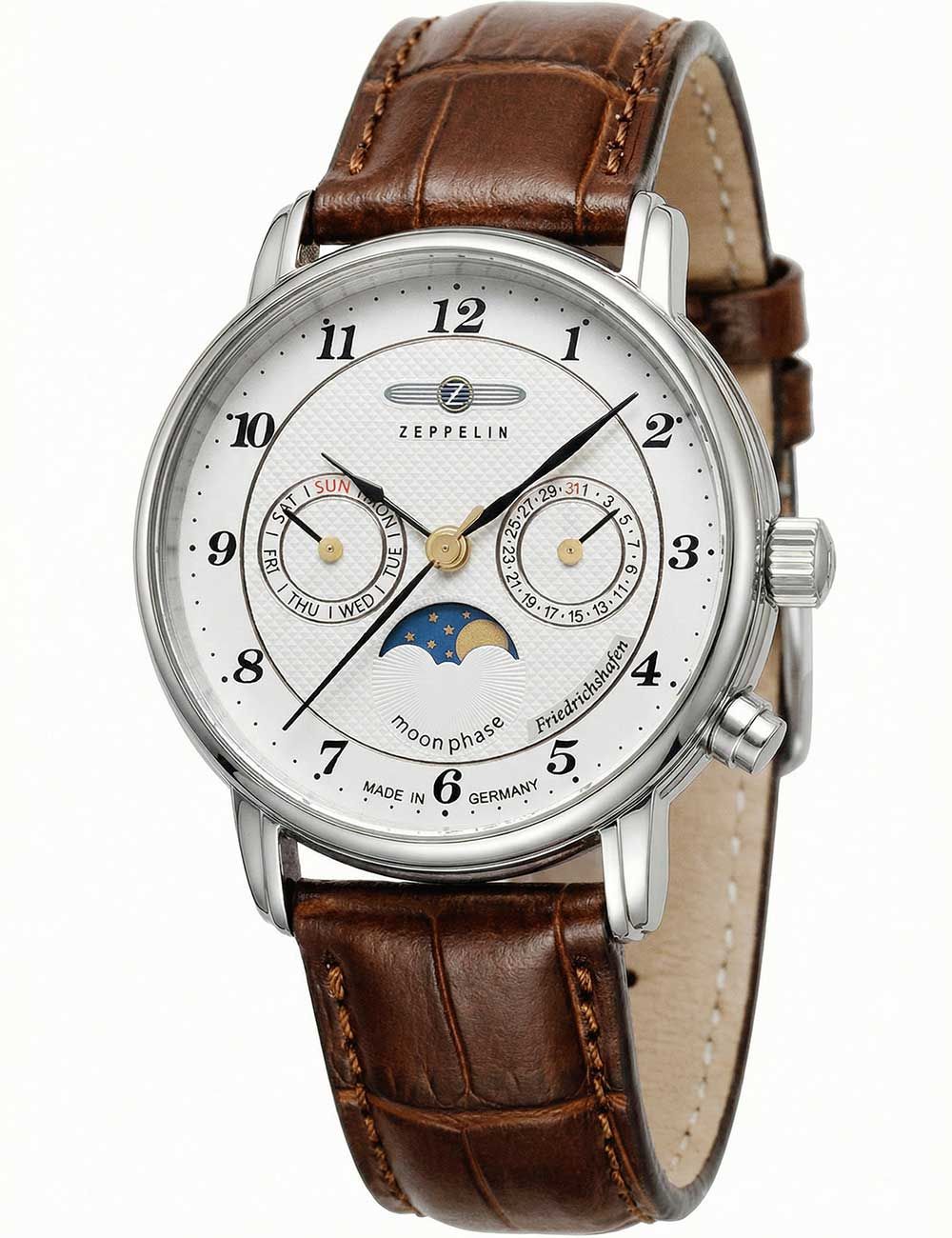 Zeppelin Friedrichshafen 8537-1 Damen Armbanduhr Weiß • Mondphasenanzeige • 5 ATM wasserdicht