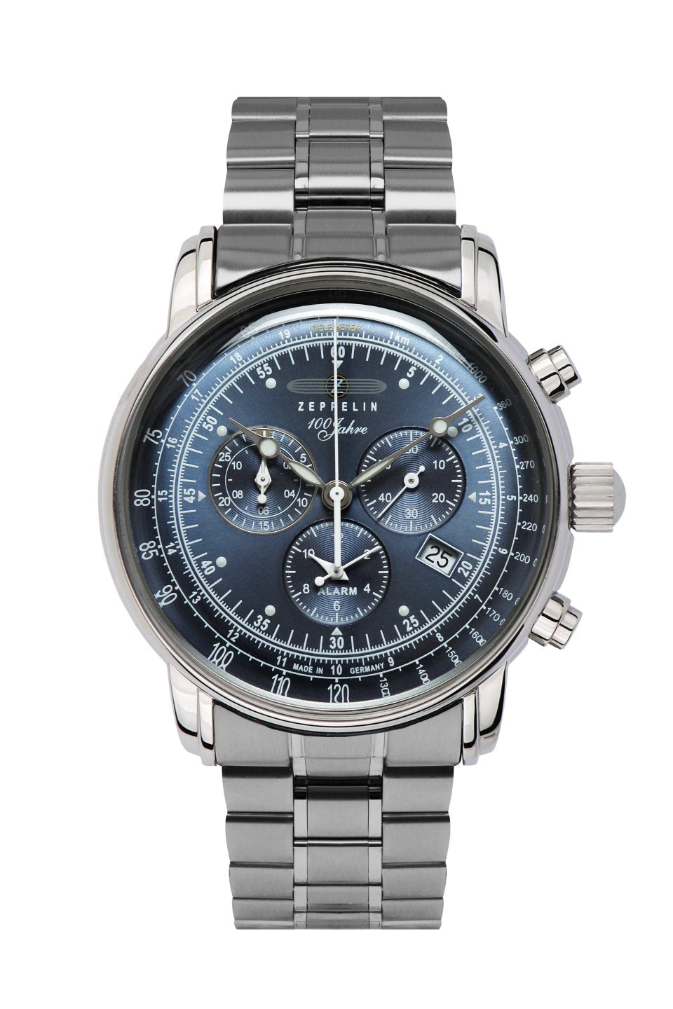 Zeppelin 100 Jahre Zeppelin 7680MB-3 Herrenuhr Blau • Schweizer Quarzchronograph • Milanaise-Metallarmband