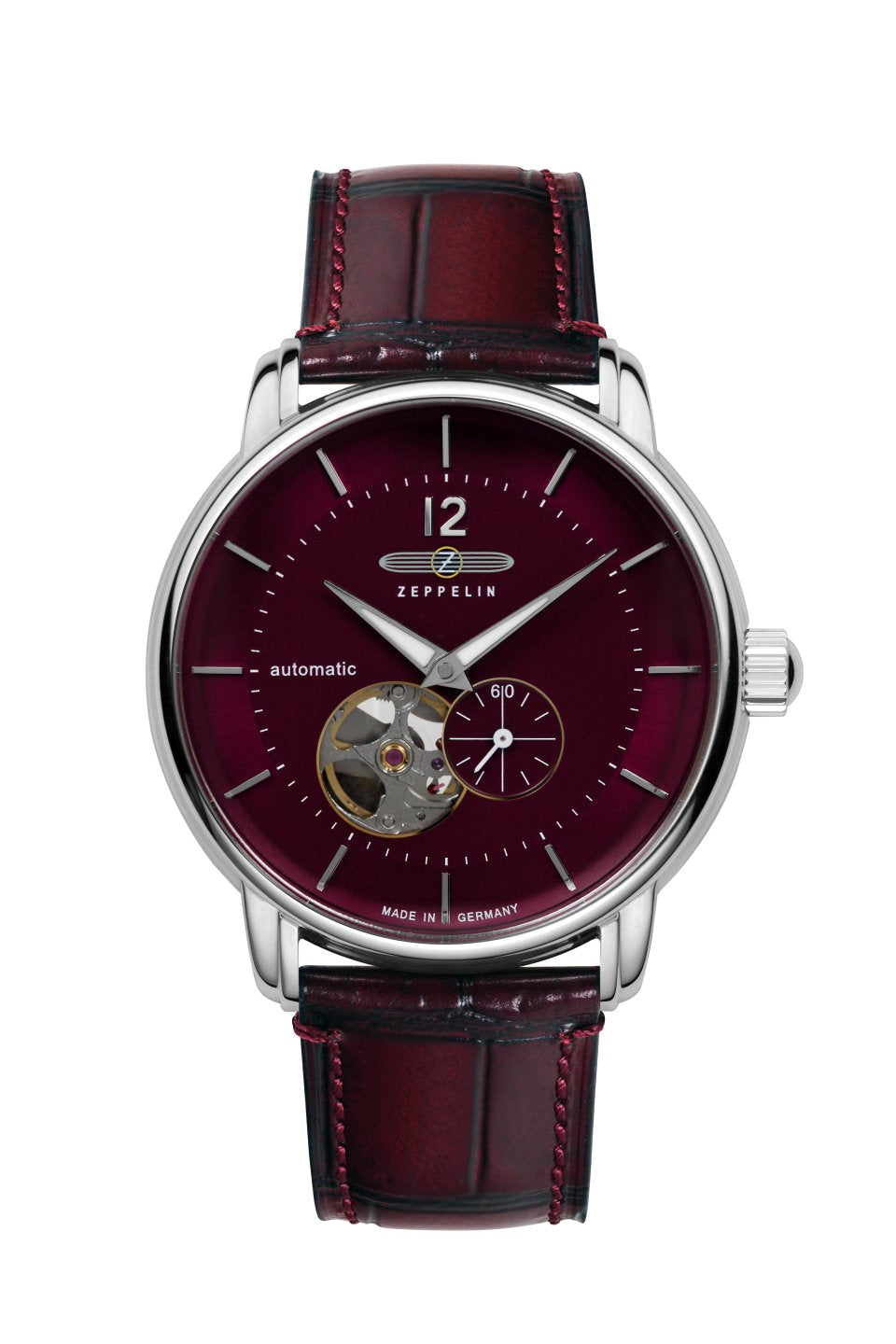 Zeppelin LZ120 Bodensee 8166-5 Herrenuhr Dunkelrot • Offenes Herz Automatikwerk • Mineralglas K1