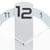 Detail wall clock: dial with 12, white casing, blue ring and silver hands