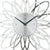 Nahansicht florale AMS-Wanduhr: weißes Zifferblatt, schwarze Zeiger und Metallblüten