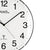 Nahaufnahme der Funk-Wanduhr: weißes Ziffernblatt, schwarze Zeiger, arabische Zahlen