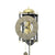 Round wall clock with Roman numerals, gold hands, and pendulum chain