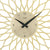 Detail: runde Wanduhr mit AMS-Schrift und goldener Blütenumrandung, Ziffern 1–12