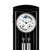 Wall clock with black frame, round dial, and pendulum strip