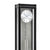 Wall clock with round glass dial, black frame, visible pendulum