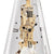 Table clock skeleton movement with visible brass mechanical parts and Roman numerals
