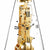 Table clock close-up: golden mechanical movement under glass dome, Roman numerals