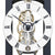 Close-up detail: table clock movement with black hands and gold gears