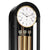 Grandfather clock dial with golden trim, black side panels, and golden pendulum rods