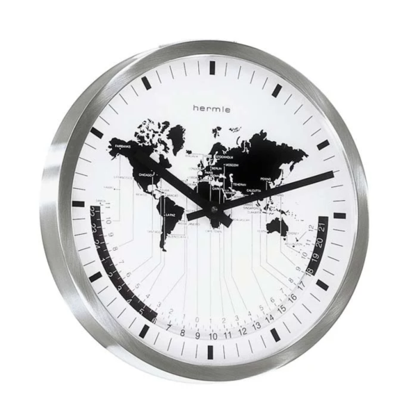 World time clock quartz movement stainless steel - Hermle Model: 30504-002100