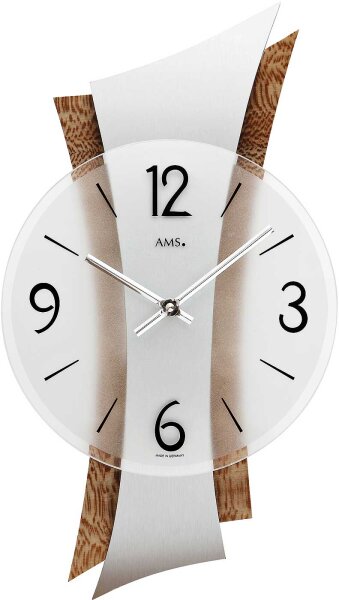 Modern wall clock beech look 23 x 43 x 6 cm - AMS Model: 9401