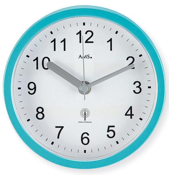 Modern radio-controlled wall clock plastic blue 16 cm - AMS Model: 5921