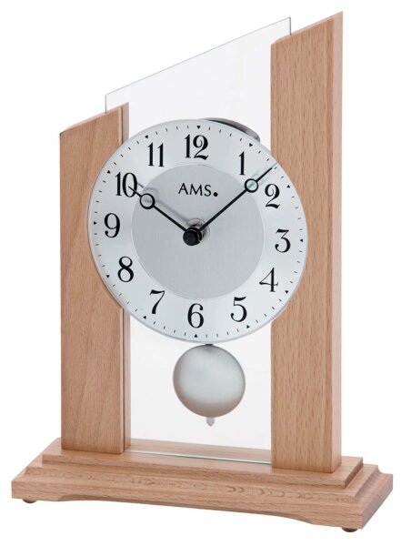 Table pendulum clock beech, glass, metal - AMS Model: 1171