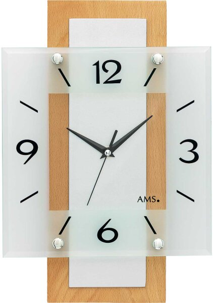 Modern wall clock wooden case made of solid beech - AMS Model: 5507