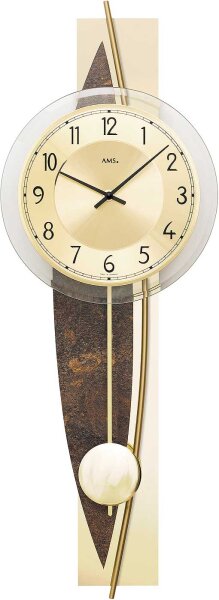 Modern pendulum clock mineral glass, wood, brass - AMS Model: 7453