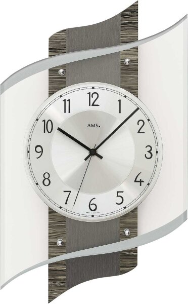 Modern radio-controlled wall clock printed mineral glass - AMS Model: 5519